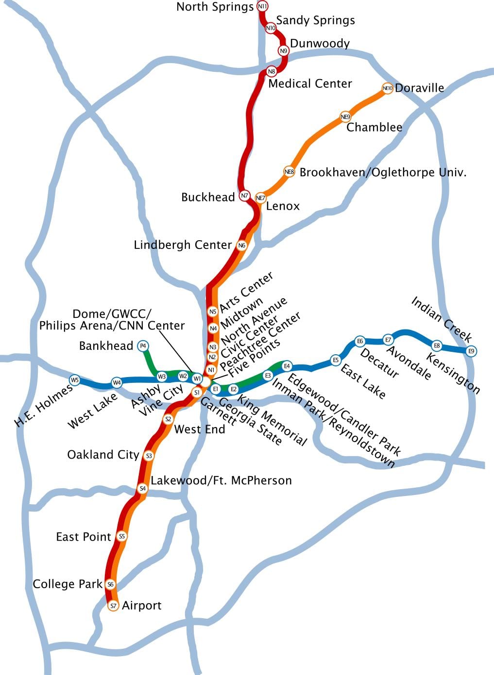 რუკა მეტრო Atlanta