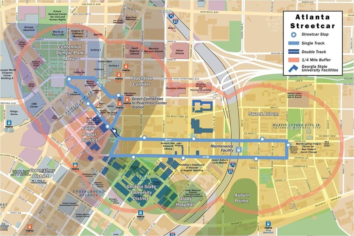 რუკა streetcar Atlanta