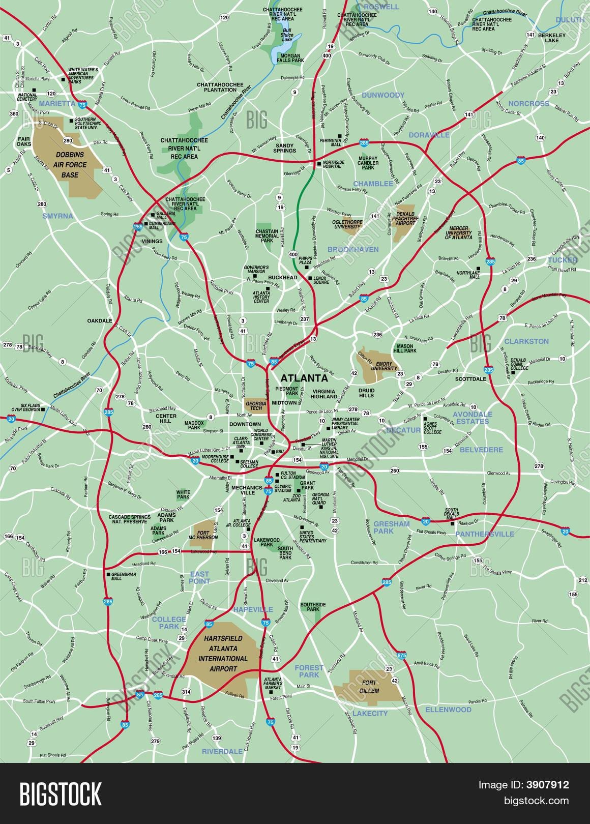 უფრო მეტი Atlanta ფართი რუკა