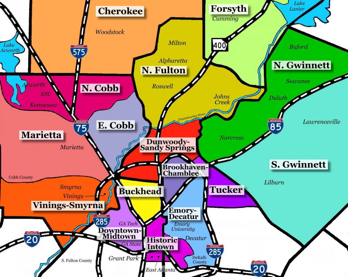 რუკა Atlanta გარეუბანში