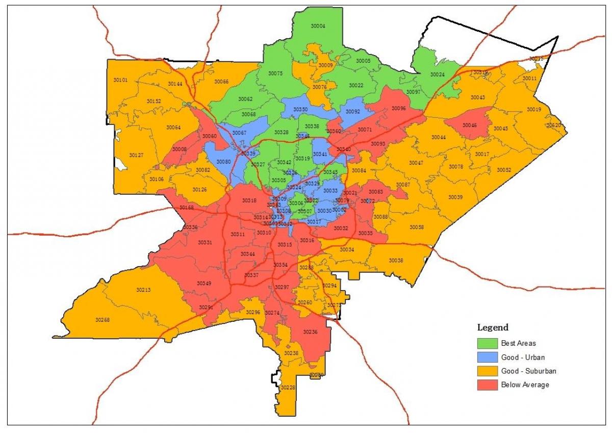 zip კოდი რუკა Atlanta